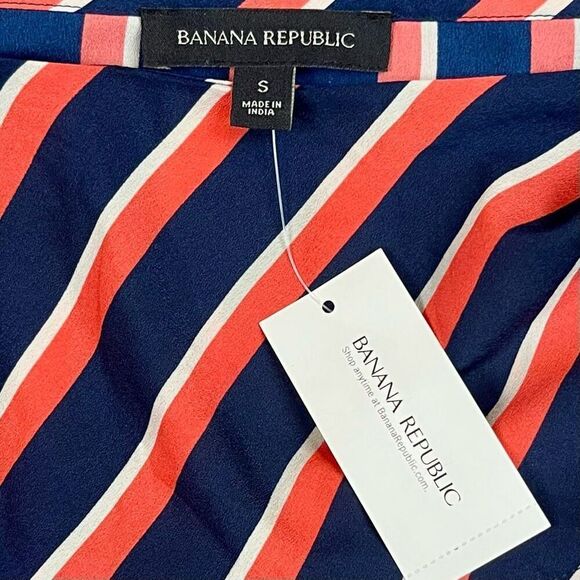 New! NWT Banana Republic Women's Off Shoulder Peplum Red Navy Striped Blouse Sma - Picture 9 of 11